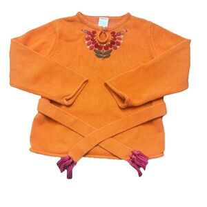 Gymboree Girls Size 5 Orange Sweater Sequins Flower Belted Peruvian Doll Fall